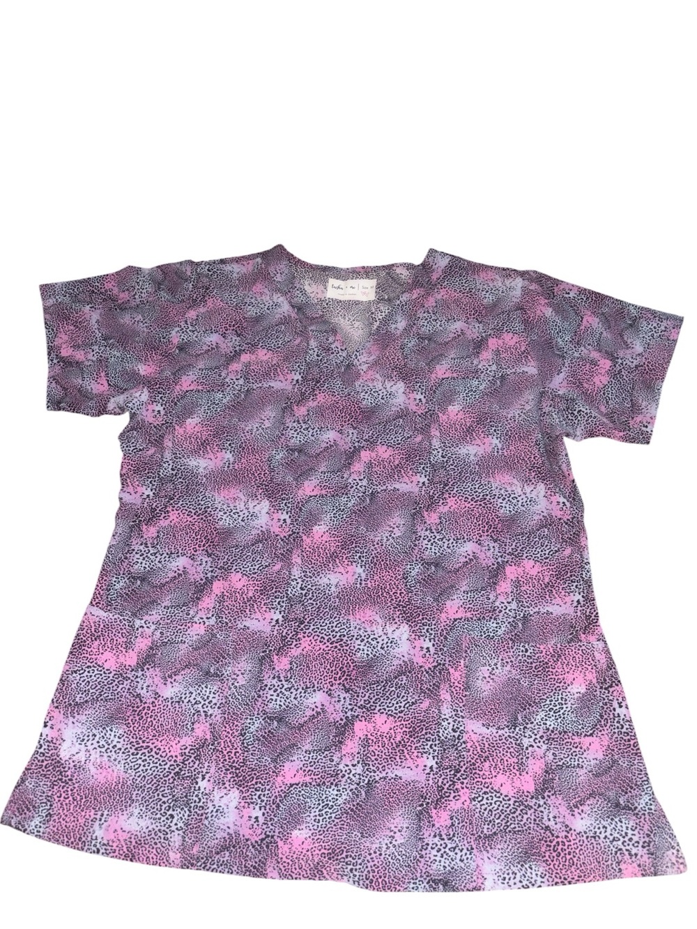 Tasha + me scrub Pink & Purple Animal Print V-Neck Top